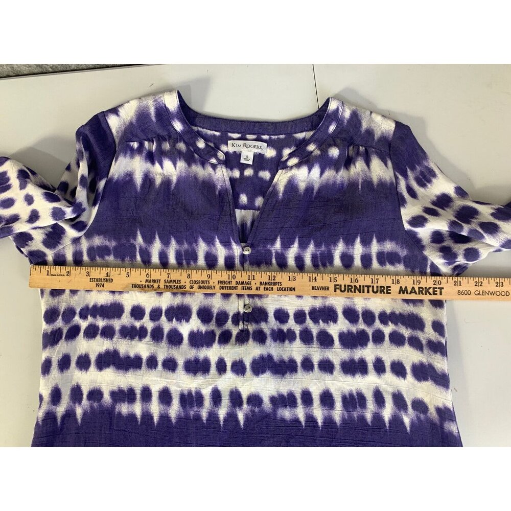 Kim Rogers Womens Small Top Purple Tie Dye Roll Tab Sleeves V-Neck Blouse - Picture 6 of 7